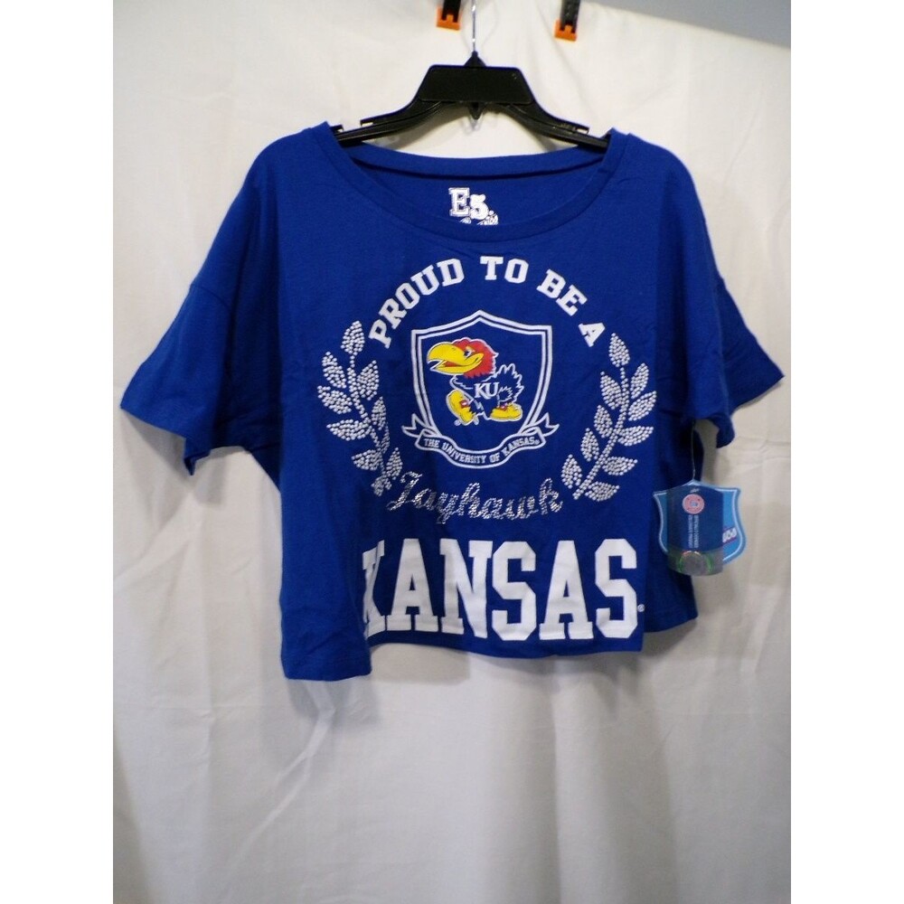 E5 College Classics Kansas Jayhawks Women's Cropped T-Shirt M Blue